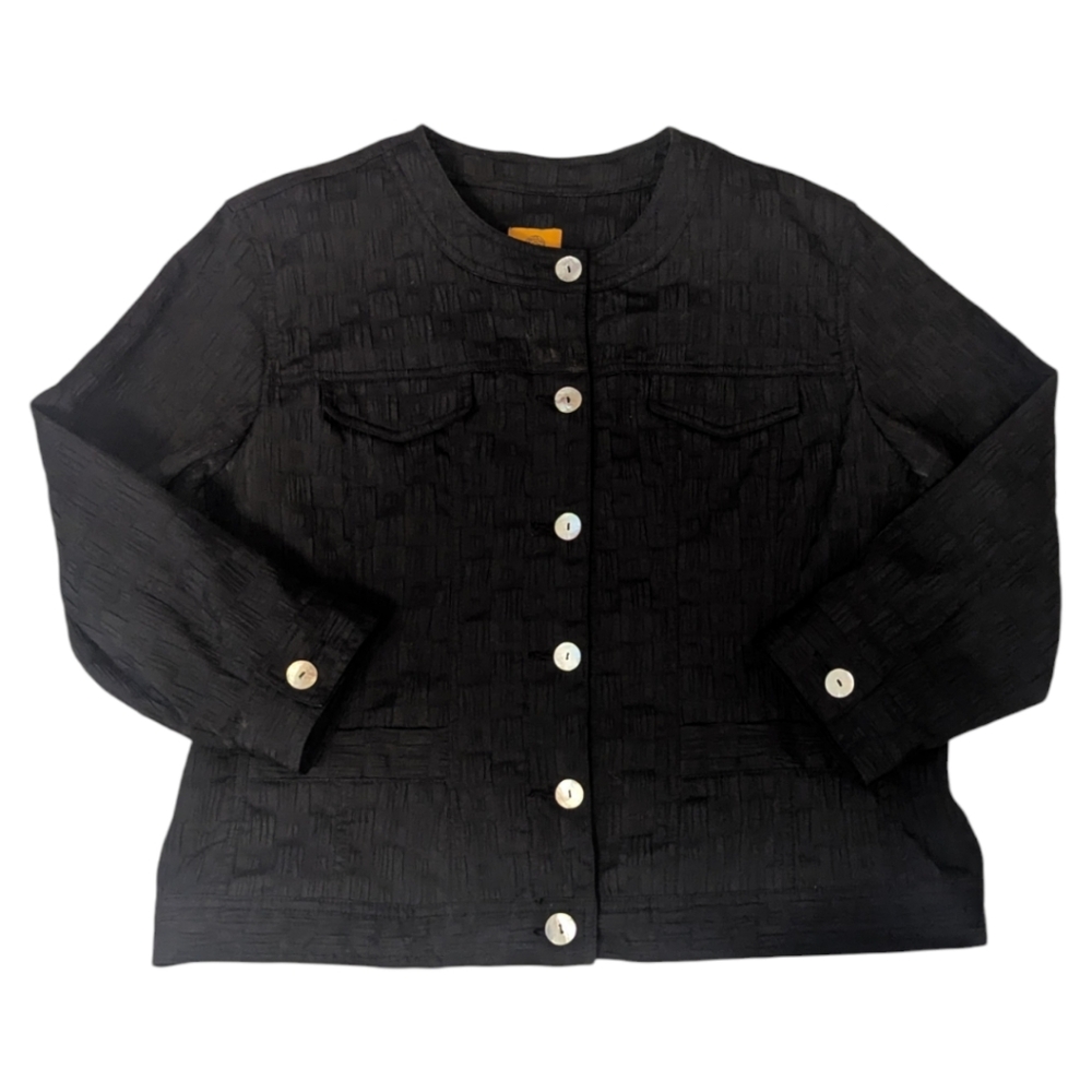 VTG 90s Ruby Rd. Crinkle Squares Button Front 3/4 Sleeve Blazer Jacket